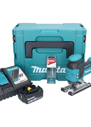 Makita DJV 181 RT1J Scie sauteuse sans fil 18 V Brushless + 1x batterie 5,0 Ah + chargeur + 5 pcs. set de lames de suture + Makpac