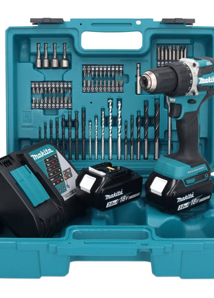 Makita DDF 484 RFX1 perceuse-visseuse sans fil 18 V 54 Nm + 2x batteries 3,0 Ah + chargeur + jeu d'accessoires 74 pièces + mallette