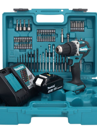 Makita DDF 484 RT1X1 taladro atornillador inalámbrico 18 V 54 Nm + 1x batería 5,0 Ah + cargador + set de accesorios 74 piezas + estuche