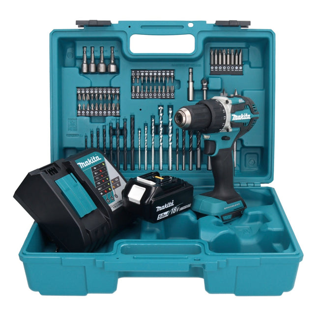 Makita DDF 484 RT1X1 Akku Bohrschrauber 18 V 54 Nm + 1x Akku 5,0 Ah + Ladegerät + 74 tlg. Zubehörset + Koffer