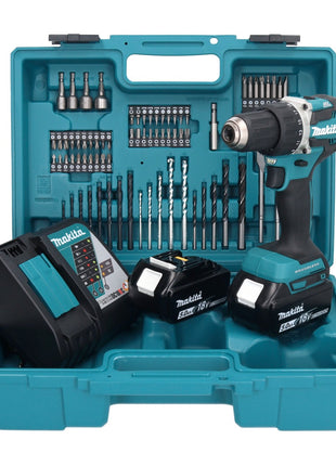 Makita DDF 484 RTX1 perceuse-visseuse sans fil 18 V 54 Nm + 2x batteries 5,0 Ah + chargeur + jeu d'accessoires 74 pièces + mallette