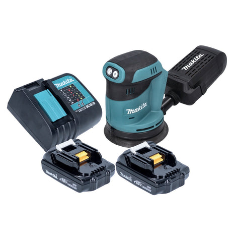 Makita DBO 180 SY Akku Exzenterschleifer 18 V 125 mm + 2x Akku 1,5 Ah + Ladegerät - Toolbrothers