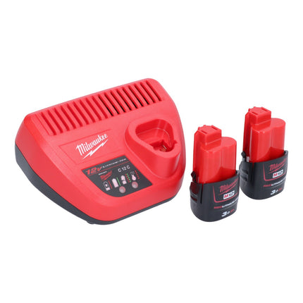 Milwaukee M12 FDGA-302 Szlifierka kątowa prosta 12 V 6/8 mm bezszczotkowa + 2x akumulator 3,0 Ah + ładowarka