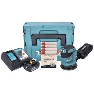 Akumulatorowa szlifierka mimośrodowa Makita DBO 180 RF1J 18 V 125 mm + 1x akumulator 3,0 Ah + ładowarka + zestaw do szlifowania Toolbrothers SPIDER + Makpac