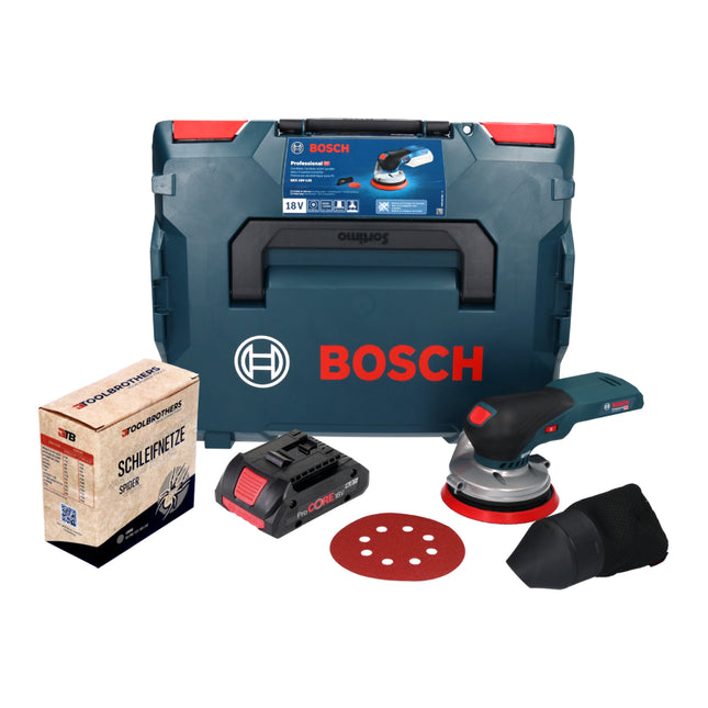 Akumulatorowa szlifierka oscylacyjna Bosch GEX 18V-125 Professional 18 V 125 mm bezszczotkowa + 1x zestaw ścierny sieciowy Toolbrothers SPIDER + 1x akumulator ProCORE 4,0 Ah + L-BOXX - bez ładowarki