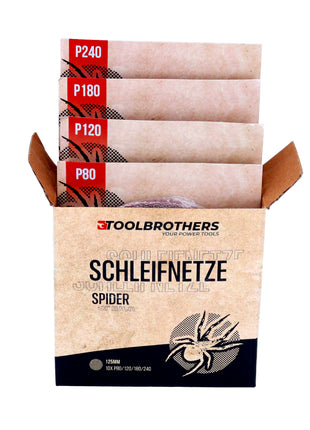 Makita BO 5041 Exzenterschleifer / Schleifmaschine 300 W 125 mm + 2x Toolbrothers SPIDER Netzschleifmittel Set - Toolbrothers