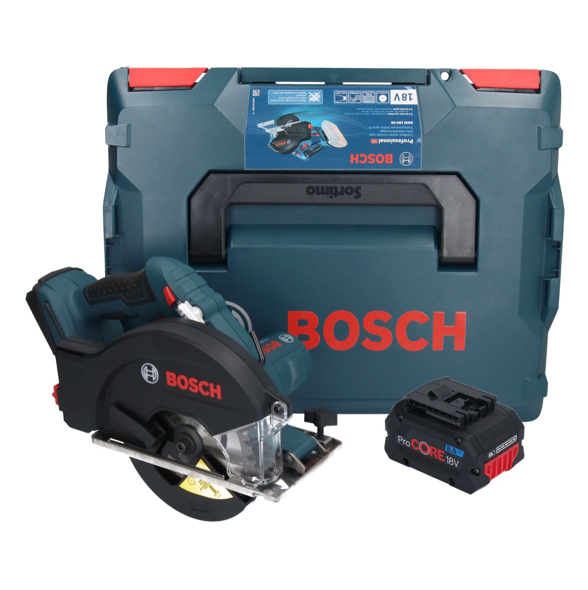 Bosch GKM 18V-50 Professional akumulatorowa pilarka tarczowa do metalu 18 V 136 mm bezszczotkowa + 1x akumulator ProCORE 8,0 Ah + L-Boxx - bez ładowarki