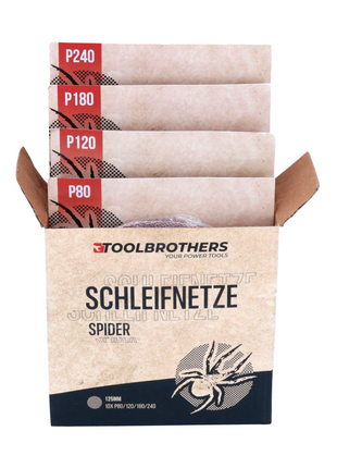 DBO 180 Z Akku Exzenterschleifer 18 V 125 mm + 2x Toolbrothers SPIDER Netzschleifmittel Set - ohne Akku, ohne Ladegerät, Ideal für Heimwerker, Schleifen, fest montierte Staubbox - Toolbrothers