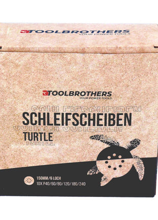 Toolbrothers TURTLE Schleifset 2 Packungen 120x Schleifscheiben 150 mm Klett 6 Loch  je 20x P40 / P60 / P80 / P120 / P180 / 240 für Hartholz, Weichholz, Lack, Stein, Stahl, Aluminium, Furnier - Toolbrothers