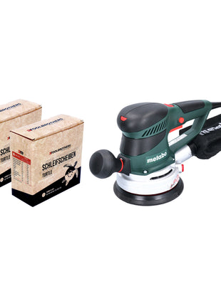 Metabo SXE 450 TurboTec Exzenterschleifer 350 Watt 150 mm ( 600129000 ) + 2x Toolbrothers TURTLE Schleifset 120x Schleifscheiben 150 mm Klett 6 Loch  je 20x P40 / P60 / P80 / P120 / P180 / 240 - Toolbrothers