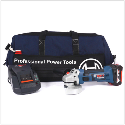 Bosch GWS 18 V-Li Professional 115 mm Winkelschleifer Set mit GBA 4,0 Ah Li-Ion Akku, Bosch AL 1860 CV Ladegerät, Bosch Werkzeugtasche - Toolbrothers