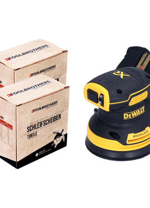 DeWalt DCW 210 N Akku Exzenterschleifer 18 V 125 mm Brushless Solo + 2x Toolbrothers TURTLE Schleifscheiben Set - Toolbrothers