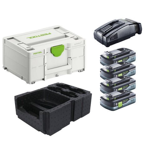 Festool Energie Set 4x BP 18 Li 4,0 Ah HPC-ASI Akkupack 18V 4,0 Ah HighPower ( 4x 205034 ) + SCA 16 Schnellladegerät 10,8 V - 18 V ( 576953 ) + Systainer - Toolbrothers