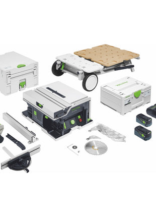 Festool CSC SYS 50 EBI set sierra de mesa a batería 36 V (2x 18 V) (577379) 168 mm sin escobillas + bastidor base + 2x batería 5,0 Ah + cargador + systainer