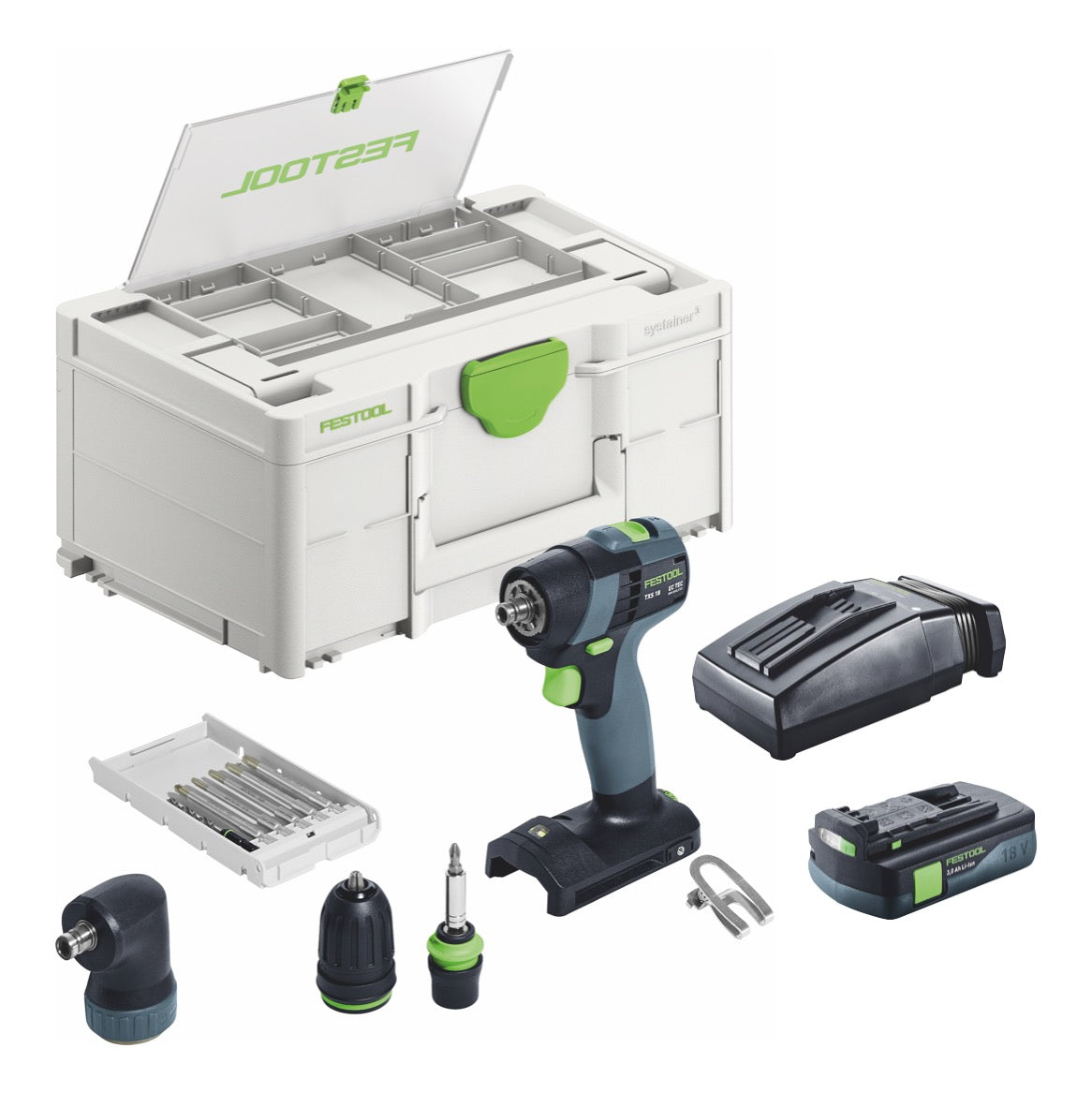 Festool TXS 18-Basic-Set akumulatorowa wiertarko-wkrętarka 18 V 40 Nm bezszczotkowa + 1x akumulator 3,0 Ah + ładowarka + systainer
