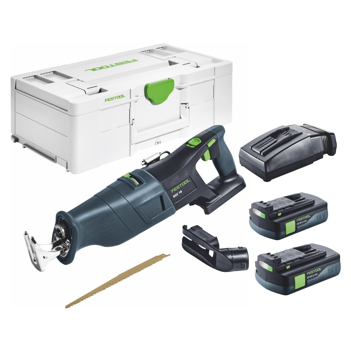 Festool RSC 18 EB-Basic akumulatorowa pilarka szablasta 18 V bezszczotkowa + 2x akumulator 3,0 Ah + ładowarka + Systainer