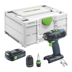 Festool T 18+3 Basic akumulatorowa wiertarko-wkrętarka 18 V 50 Nm bezszczotkowa + 1x akumulator 3,0 Ah + ładowarka - bez ładowarki