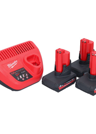 Milwaukee M12 HNRG-503 Akku Starter Set 3x HB5 High Output 12 V 5,0 Ah / 5000 mAh Li-Ion Akku ( 3x 4932480165 ) + M12-C12C Ladegerät - Toolbrothers