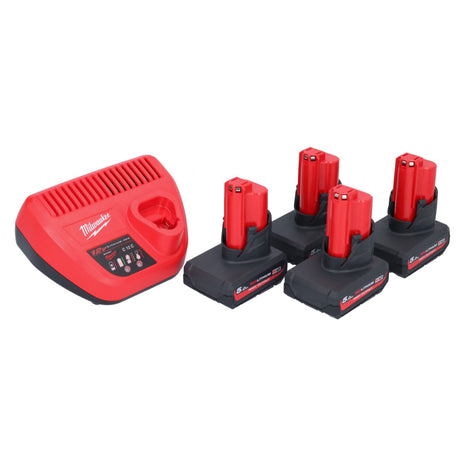 Milwaukee M12 HNRG-504 Akku Starter Set 4x HB5 High Output 12 V 5,0 Ah / 5000 mAh Li-Ion Akku ( 4x 4932480165 ) + M12-C12C Ladegerät - Toolbrothers