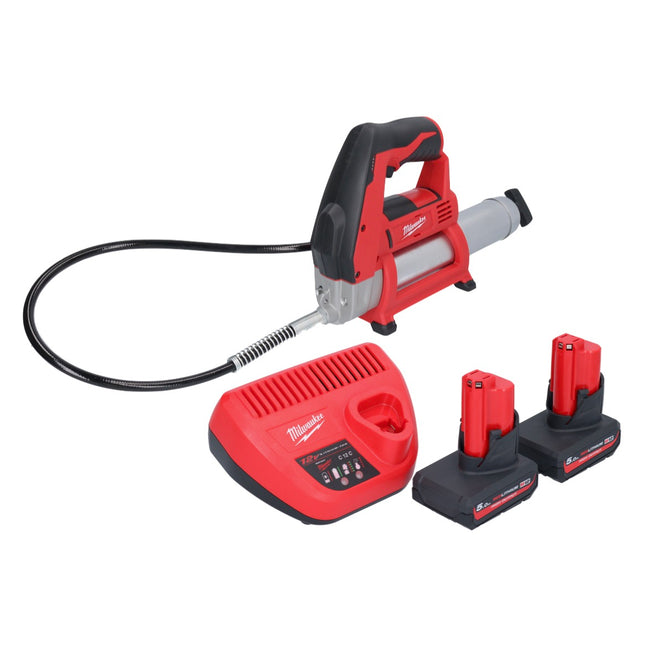Smarownica akumulatorowa Milwaukee M12 GG-502 12 V 562 bar + 2x akumulator 5,0 Ah + ładowarka
