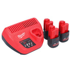 Milwaukee M12 HNRG-253 Akku Starter Set High Output 12 V + 3x HB2.5 Akku 2,5 Ah ( 4932480164 ) + M12 C12 C Ladegerät ( 4932352000 ) - Toolbrothers