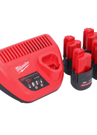 Milwaukee M12 HNRG-254 Akku Starter Set High Output 12 V + 4x HB2.5 Akku 2,5 Ah ( 4932480164 ) + M12 C12 C Ladegerät ( 4932352000 ) - Toolbrothers