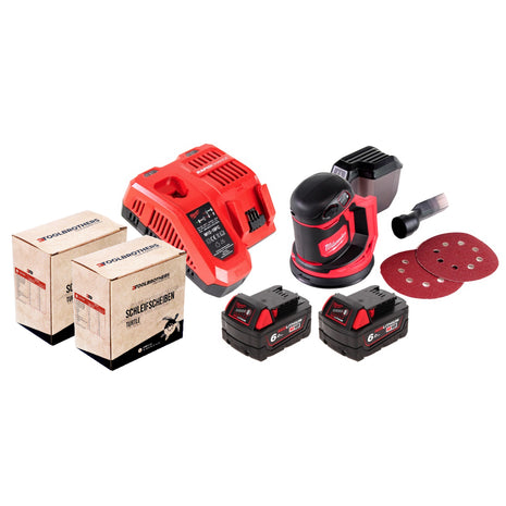 2x Toolbrothers TURTLE Schleifset 125mm + Milwaukee M18 BOS125-602 FC Akku Exzenterschleifer 18 V 125 mm + 2x Akku 6,0 Ah + Ladegerät