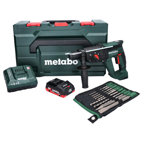 Metabo KH 18 LTX 24 Akku Kombihammer 18 V 2,1 J SDS plus + 1x Akku 4,0 Ah + Ladegerät + 10 tlg. Bohrer und Meißel Set + metaBOX - Toolbrothers