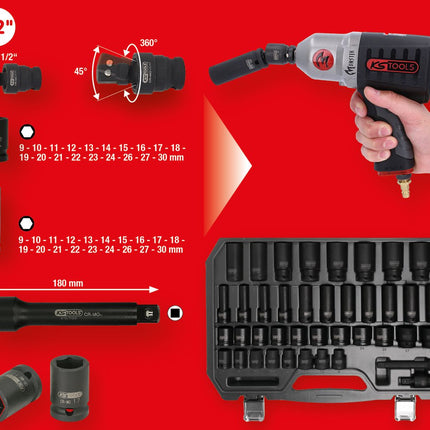 KS TOOLS 1/2" Sechskant-Kraft-Stecknuss-Satz, 40-tlg ( 515.0065 )