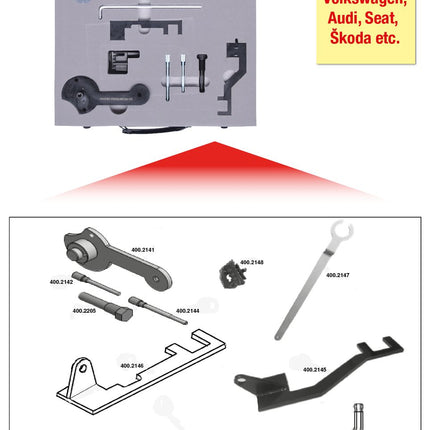 KS TOOLS Motoreinstell-Werkzeug-Satz für VAG, 9-tlg, Audi, Seat, Škoda, Volkswagen ( 400.2140 )