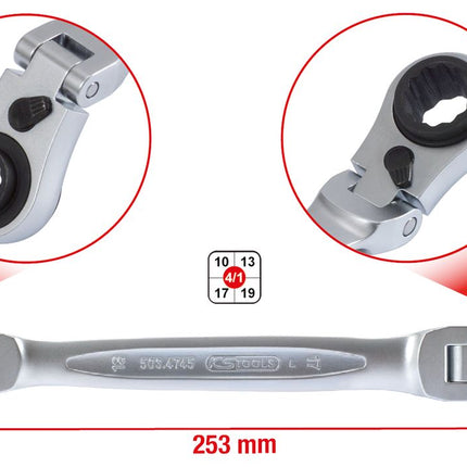 KS TOOLS 4 in 1 GEARplus umschaltbar Gelenk-Doppel-Ringschlüssel, 10x13-17x19mm ( 503.4745 ) - Toolbrothers