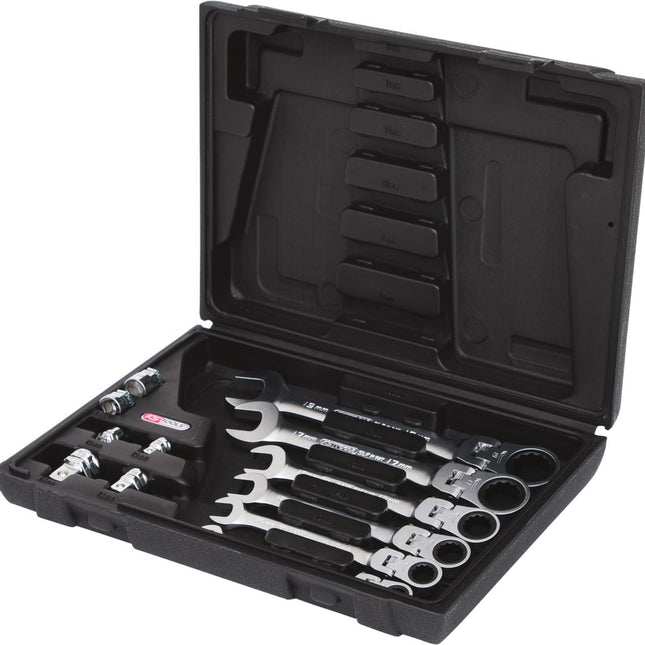 KS TOOLS GEARplus Gelenk-Ratschenringmaulschlüssel-Satz, 12-tlgfeststellbar mit Adapter ( 503.4867 ) - Toolbrothers
