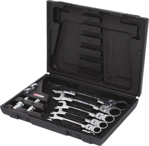 KS TOOLS GEARplus Gelenk-Ratschenringmaulschlüssel-Satz, 12-tlgfeststellbar mit Adapter ( 503.4867 )