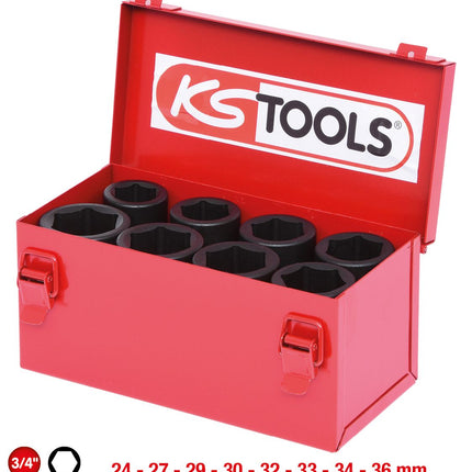 KS TOOLS 3/4" Sechskant-Kraft-Stecknuss-Satz, 8-tlg lang ( 515.0510 ) - Toolbrothers