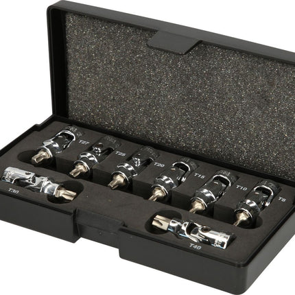 KS TOOLS 1/4" CHROMEplus Bit-Stecknuss-Satz mit Gelenk Torx, 8-tlg T8-T40 ( 917.1490 ) - Toolbrothers