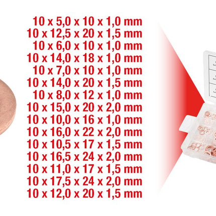 KS TOOLS Sortiment Kupfer-Dichtringe, Ø 5-17,5mm, 150-tlg ( 970.0040 ) - Toolbrothers