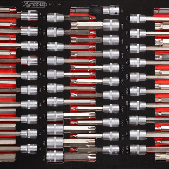 KS TOOLS 1/2'' Bit-Stecknuss-Satz in Schaumstoffeinlage, 64-tlg ( 811.1064 )