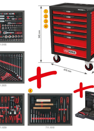 KS TOOLS RACINGline SCHWARZ/ROT Werkstattwagen mit 7 Schubladen und 515 Premium-Werkzeugen ( 826.7515 )