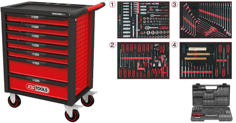 KS TOOLS RACINGline SCHWARZ/ROT Werkstattwagen mit 7 Schubladen und 515 Premium-Werkzeugen ( 826.7515 )