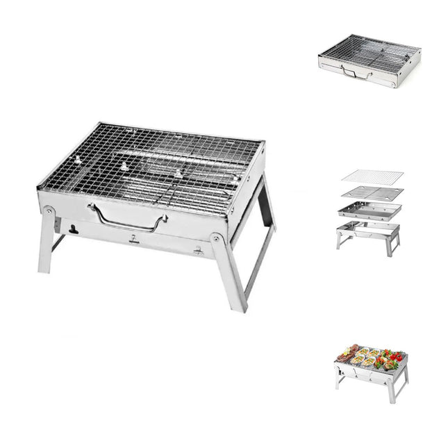 Toolbrothers Outdoor przenośny grill węglowy ze stali nierdzewnej do montażu bez użycia narzędzi 43 x 29 x 23 cm Silver Smoker BBQ Pit Grill