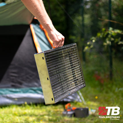 Toolbrothers Outdoor przenośny grill węglowy ze stali nierdzewnej do montażu bez użycia narzędzi 43 x 29 x 23 cm srebrny + sztućce do grilla, rękawice do grilla i przegródki do grilla 8 szt.