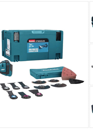 Herramienta multifuncional a batería Makita DTM 52 ZJX2 18 V Starlock Max Brushless + set de accesorios 43 piezas + Makpac - sin batería, sin cargador