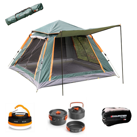 Toolbrothers Outdoort camping set tienda de campaña para 2-4 personas tienda de campaña hidráulica pop-up + equipo de camping 12 piezas