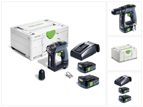 Festool CXS 12 2,5-Plus akumulatorowa wiertarko-wkrętarka 12 V 30 Nm bezszczotkowa ( 576864 ) + 2x akumulator 2,5 Ah + ładowarka + systainer