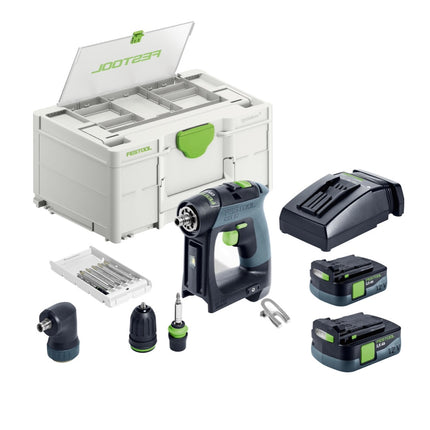Zestaw Festool CXS 12 2.5 akumulatorowa wiertarko-wkrętarka 12 V 30 Nm bezszczotkowa ( 576865 ) + 2x akumulator 2,5 Ah + ładowarka + zestaw bitów + systainer