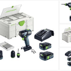 Festool TXS 12 2,5-Set akumulatorowa wiertarko-wkrętarka 12 V 30 Nm bezszczotkowa ( 576874 ) + 2x akumulator 2,5 Ah + ładowarka + zestaw bitów + systainer