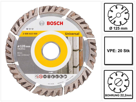 Bosch Standard for Universal Diamanttrennscheibe 125 x 22,23 mm 20 Stk. ( 20x 2608615060 ) für Beton, Stahl-Beton, Back-, Kalk- und Sand-Stein