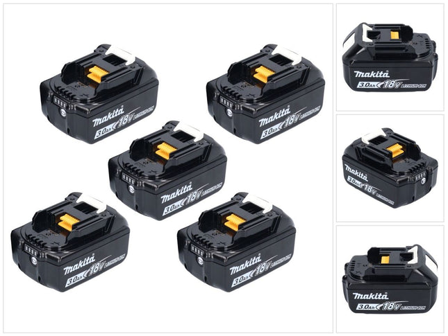 Zestaw akumulatorów Makita 5x BL 1830 B 18 V 3,0 Ah / 3000 mAh Li-Ion ( 5x 197599-5 ) z wyświetlaczem LED - oryginał, bez repliki