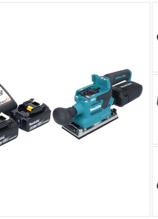 Makita DBO 382 RG Ponceuse vibrante sans fil 18 V 93 x 185 mm Brushless + 2x batterie 6,0 Ah + chargeur