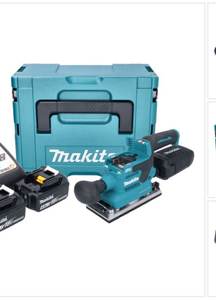 Makita DBO 382 RMJ Akku Schwingschleifer 18 V 93 x 185 mm Brushless + 2x Akku 4,0 Ah + Ladegerät + Makpac